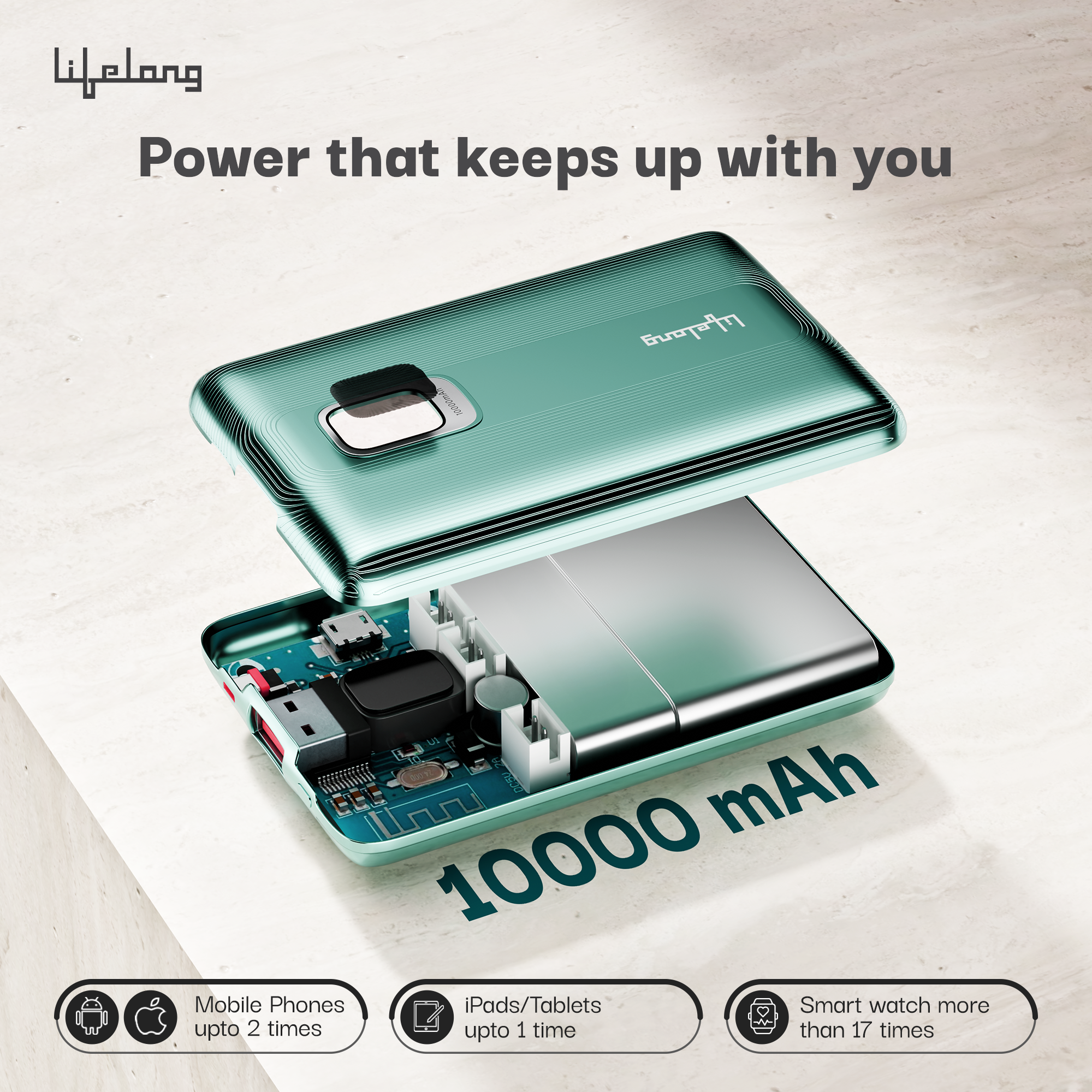 Lifelong Electronics 10000mAh Fast Charging Power Bank with Digital Display | Type C Input | 2 Output Ports | Quick Charge 3.0 | 22.5 W PD Powerbank