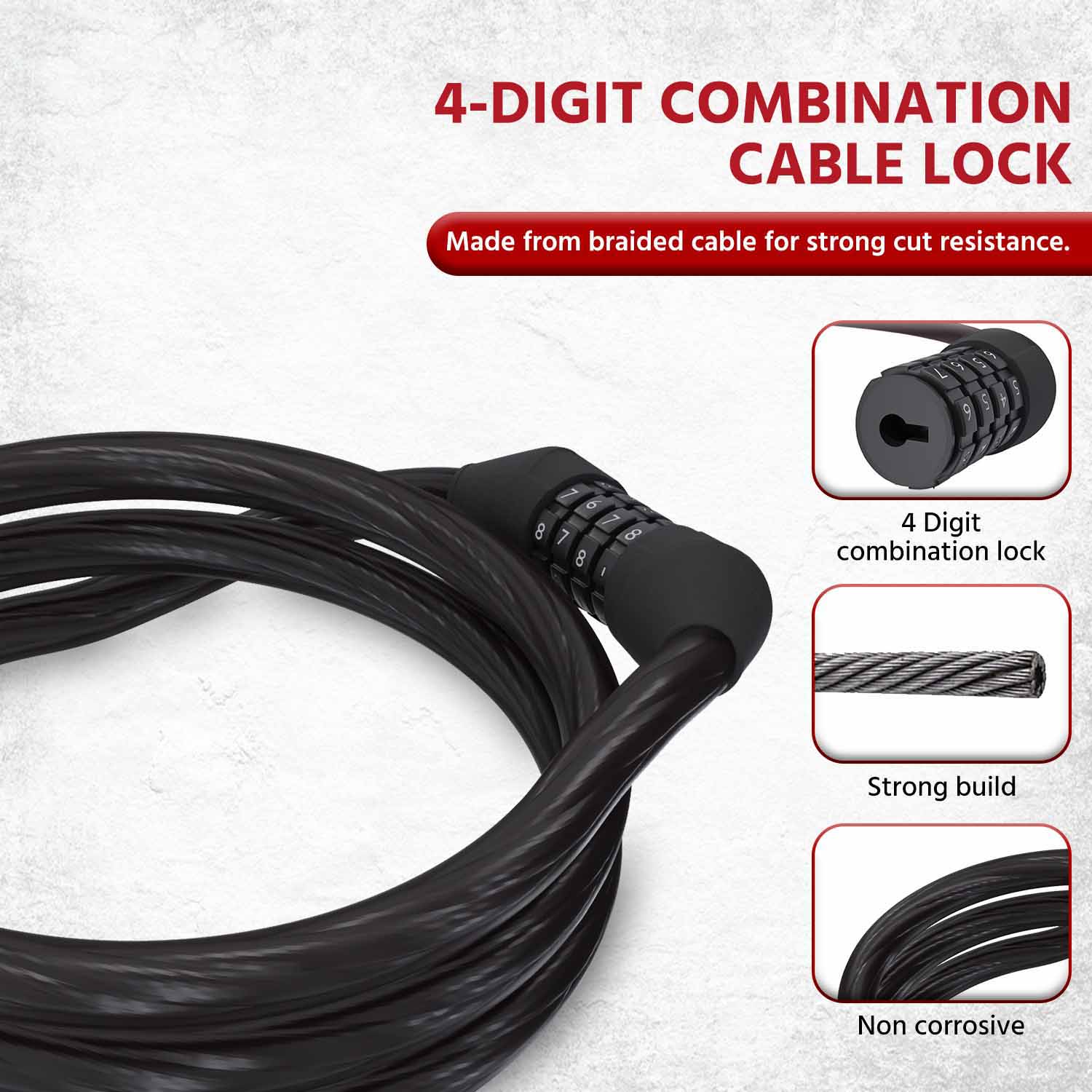 LLNML01 Lifelong Multipurpose 4 Digit Numeric Cable Bike/Bicycle Helmet Lock