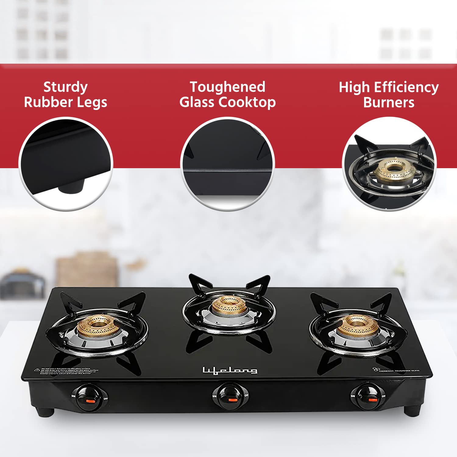 Lifelong LLGS18 2-Burner Gas Stove with Toughened Glass Top & ISI Certified Safety
