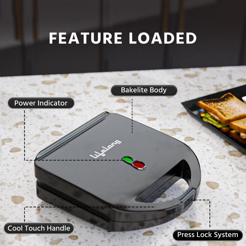 Lifelong Classic Pro 750W Sandwich Griller – 4 Slice Non-Stick Maker with Auto Cut-Off, Power Indicator & Fixed Plates