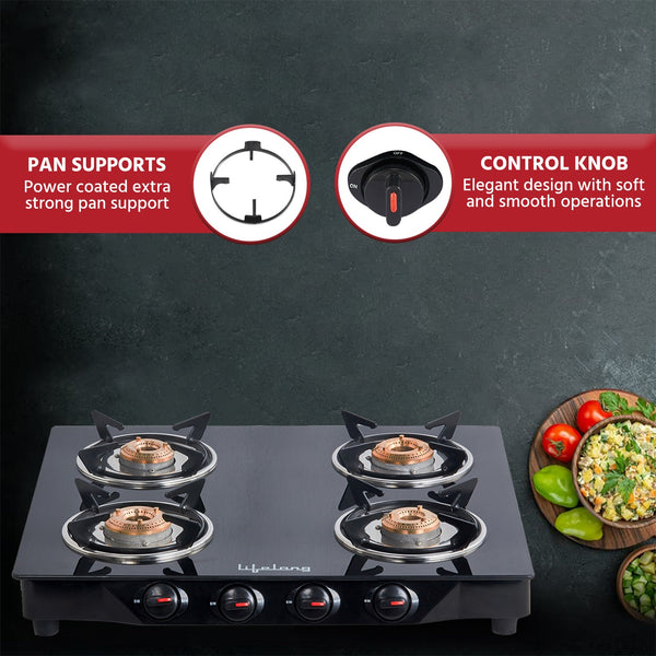 4-Burner Glass Top Gas Stove