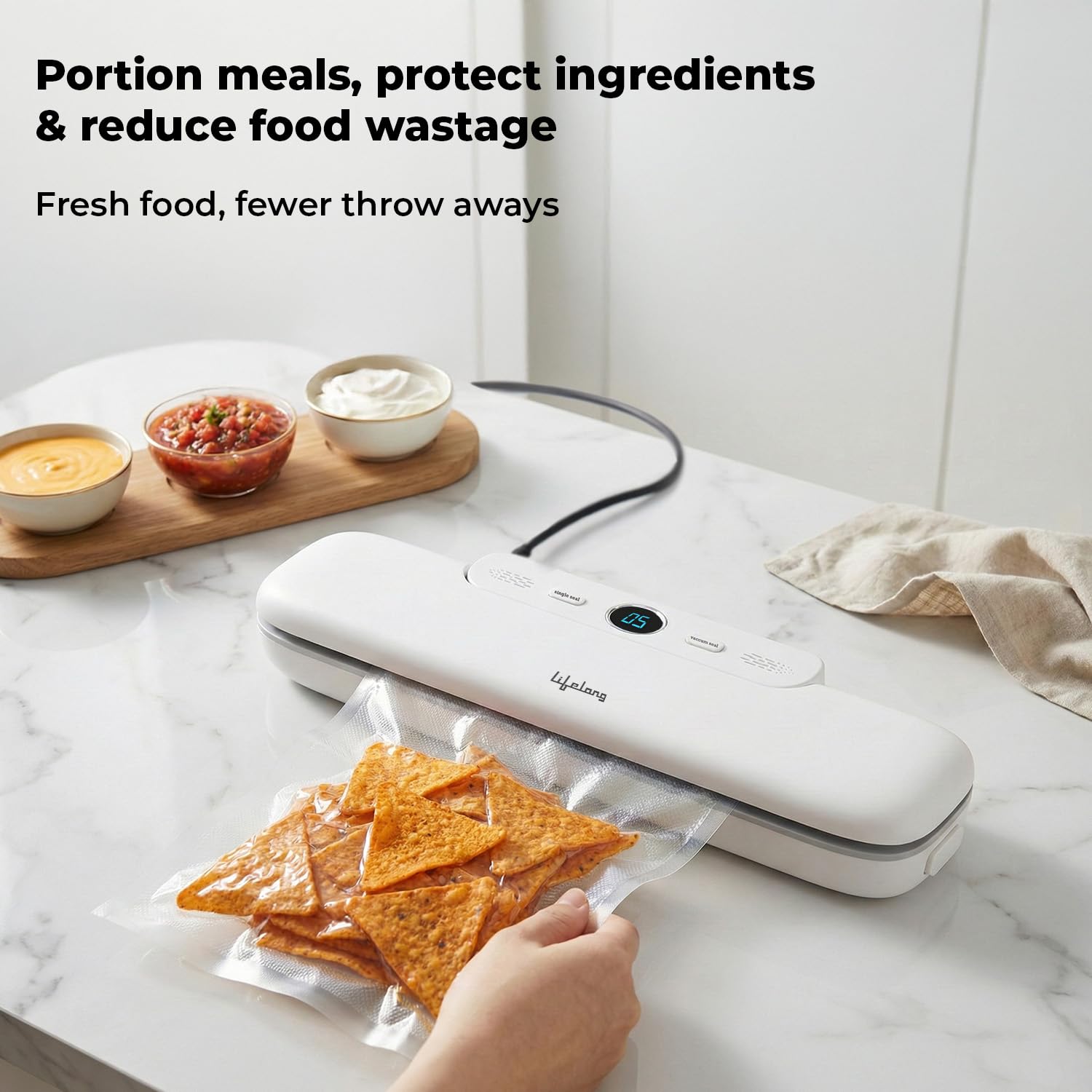 Lifelong Vacuum Sealer Machine for Food Packing with Vacuum Bags | Automatic Seal with Compact Design & Digital Display | Portable Food Sealer, One-Touch Operation, Airtight Storage Preservation