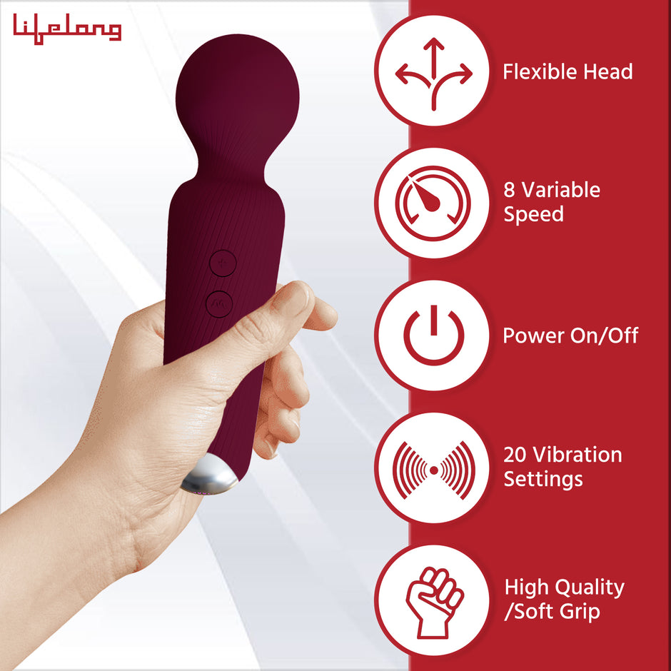 Personal Massager – Compact Wireless Body Massager with 20 Modes & 8 Speeds (Wine)