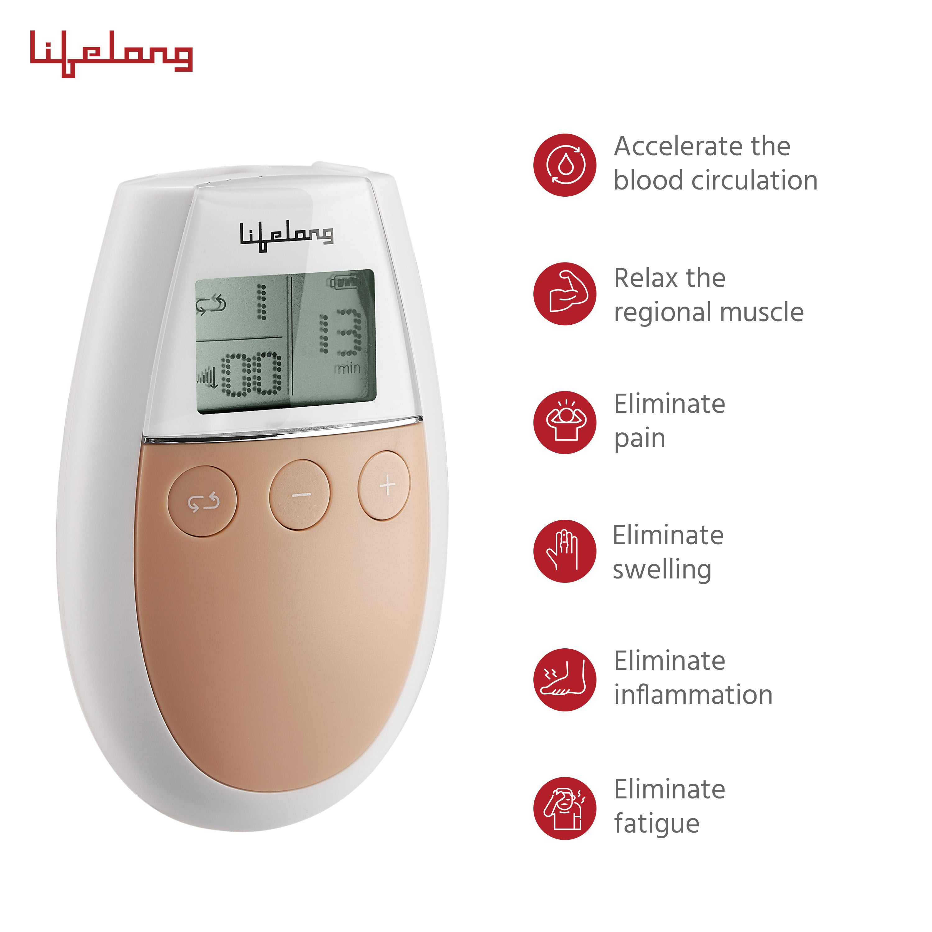 Lifelong Electric Nerve Stimulation Pulse Tens Massager Digital Massage Machine for Body, 4 Gel Pads, 5 Massage Modes and 16 Intensity Levels Massager for Physiotherapy and Pain Relief