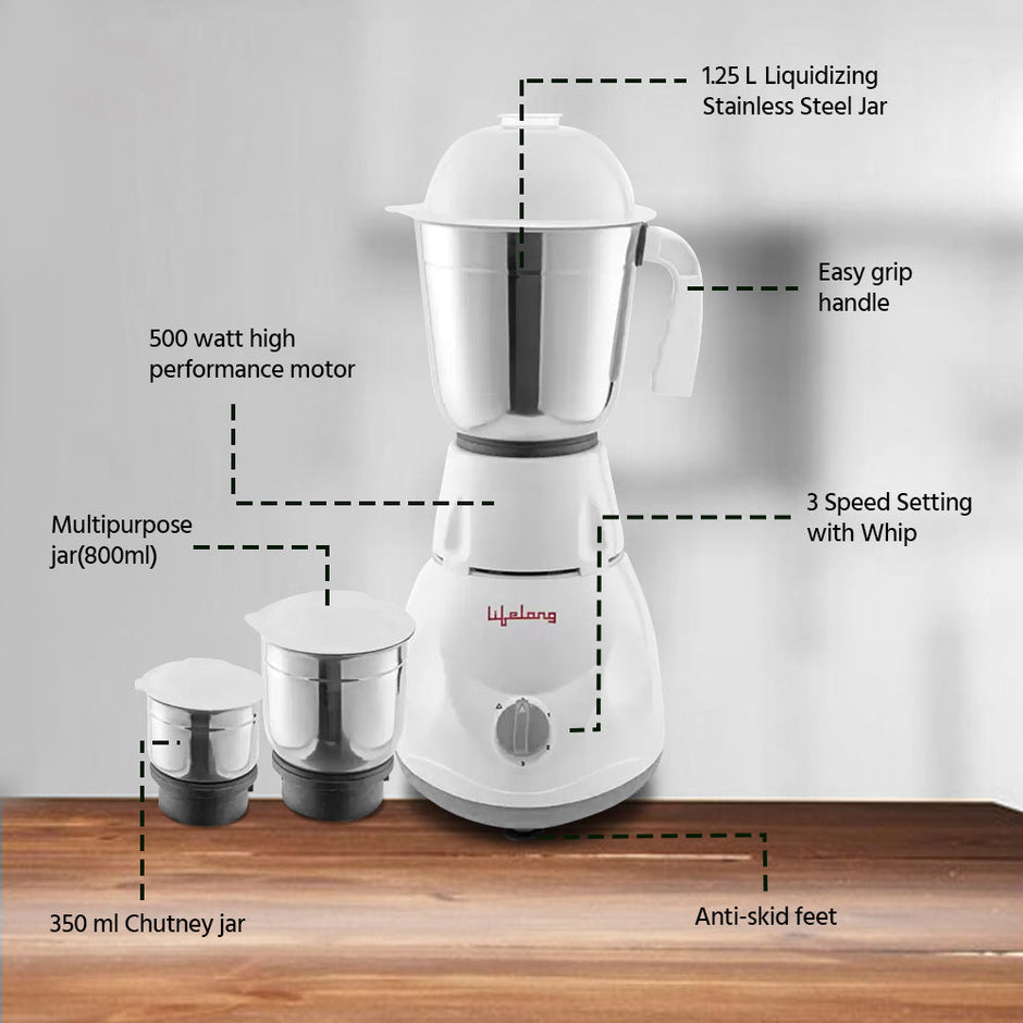 Lifelong LLMG45 Power Pro 500W Mixer Grinder with 3 Jars