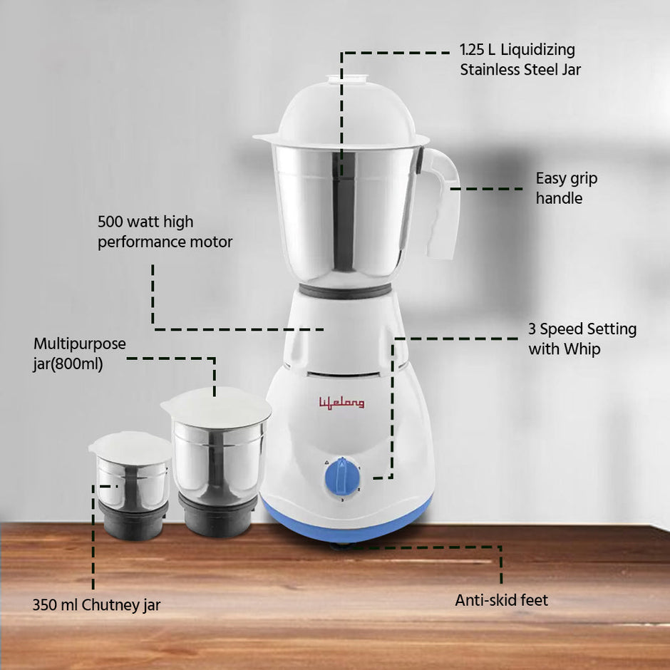 Lifelong LLMG20 500-W Mixer Grinder with 3 Jars
