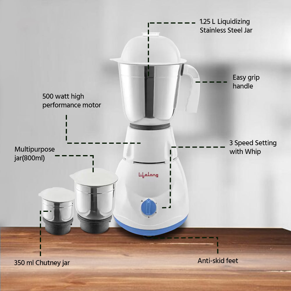 Lifelong LLMG20 500-W Mixer Grinder with 3 Jars