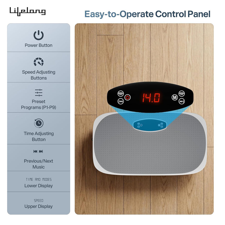 Lifelong Vibration Plate Exercise Machine with Remote & Resistance Bands |Home & Gym Full Body Massager Machine for Pain Relief, Tone Muscles & Weight Loss| 9Programs, 120Speeds, 20Timers, Bluetooth