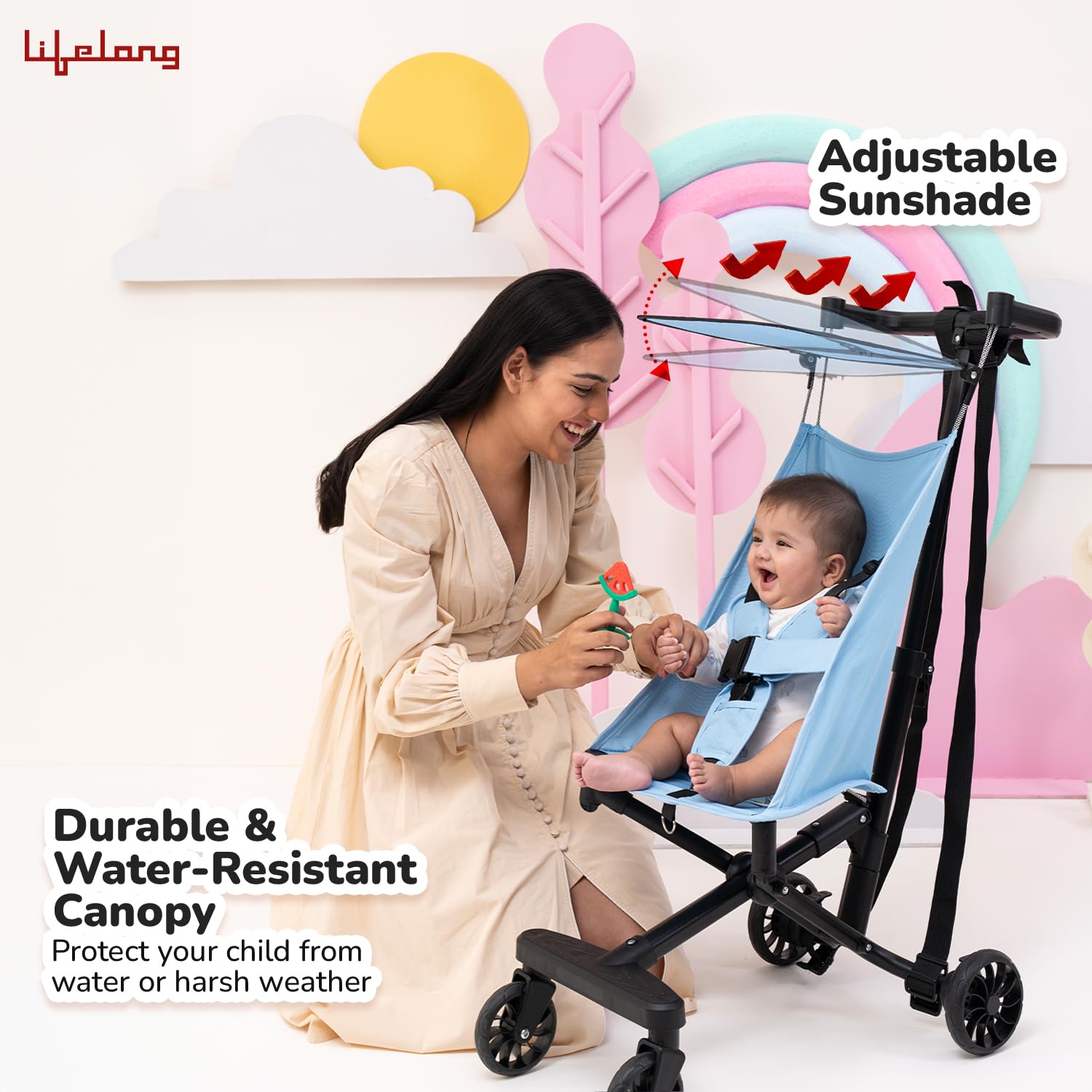 Lifelong Cuppy Baby Luxury Ultralight weight stroller with hanging strap