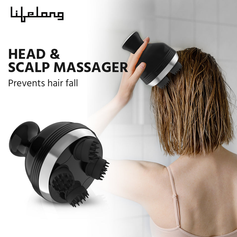 Lifelong Rechargeable Head and Full Body Pain Relief Massager, Electric Kneading Massager With 4 Speed Modes, Handheld Portable Scalp Scratcher for Hair Growth, Deep Clean & Relaxation