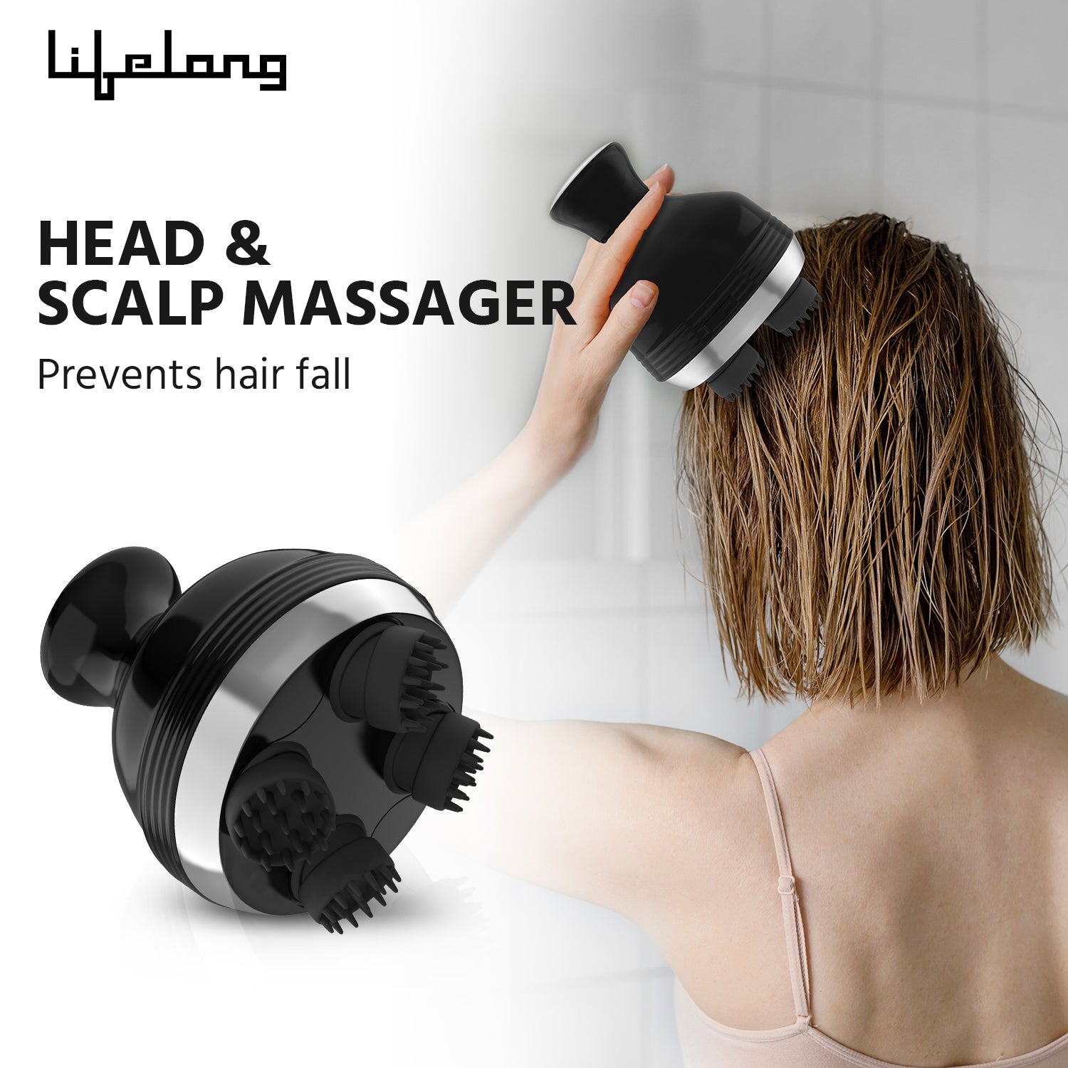 Lifelong Rechargeable Head and Full Body Pain Relief Massager, Electric Kneading Massager With 4 Speed Modes, Handheld Portable Scalp Scratcher for Hair Growth, Deep Clean & Relaxation