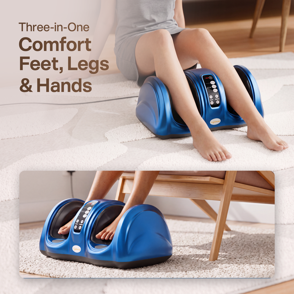 Lifelong Foot Massager for Pain Relief |Corded Electric Calf & Feet Massager for Home with Rolling, Shiatsu, Kneading & Heat |Blood Circulation, Muscle Relaxation, Deep Tissue Massager|15Min Auto Off