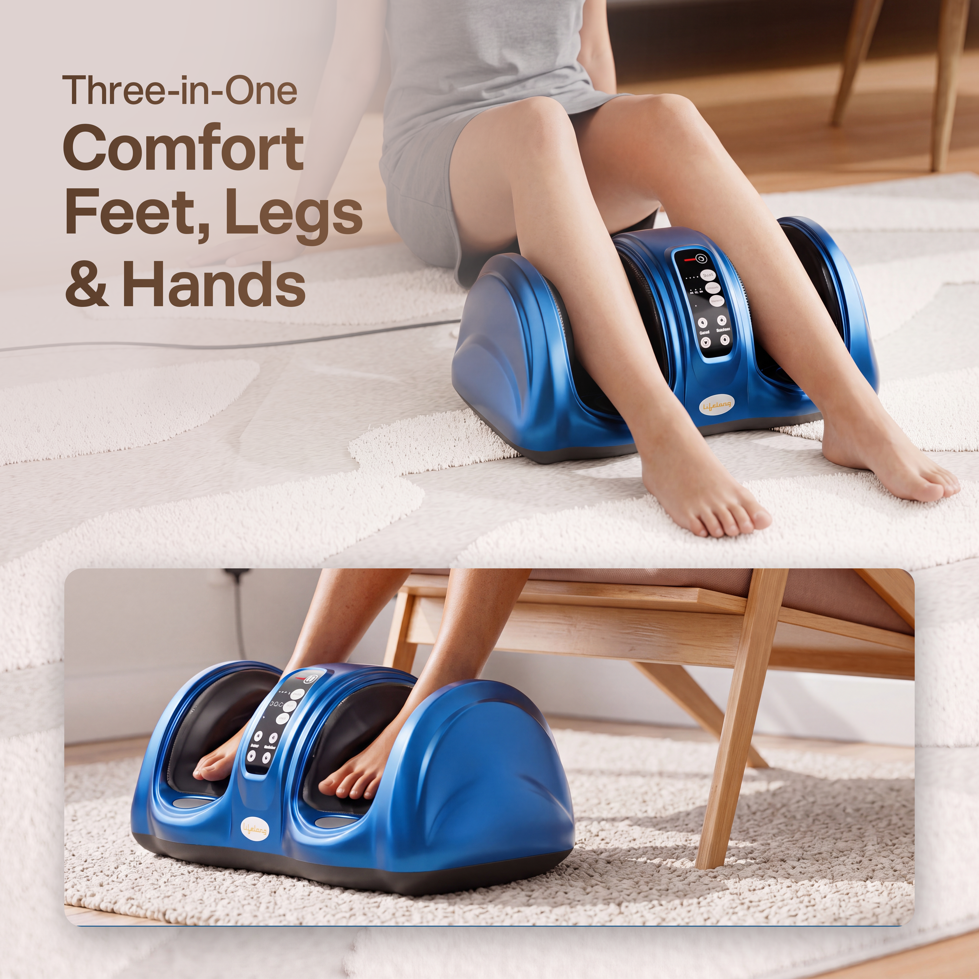 Lifelong Foot Massager for Pain Relief |Corded Electric Calf & Feet Massager for Home with Rolling, Shiatsu, Kneading & Heat |Blood Circulation, Muscle Relaxation, Deep Tissue Massager|15Min Auto Off