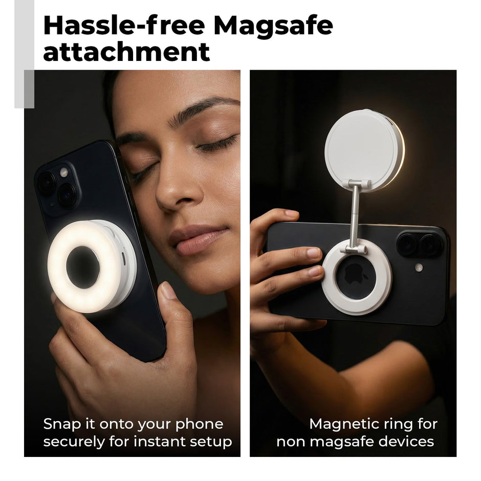 Lifelong Magnetic LED Selfie Light for Video Shooting & YouTube Vlogging | 360° Rotation & Magsafe | Adjustable Brightness & 3 Color Modes - 2700K, 5600K, 7500K | for Phones, Tabs and Other Gadgets
