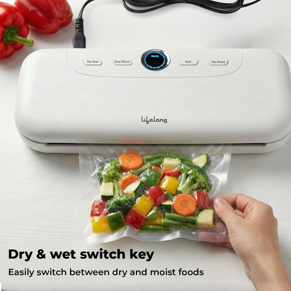 Lifelong Vacuum Sealer Machine for Dry & Wet Food Packing | Automatic Seal with Compact Design & Digital Display | Food Sealer with Vacuum Bags, One-Touch Operation & Airtight Storage Preservation