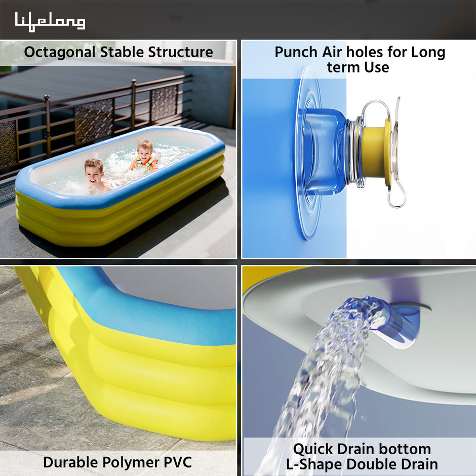 7FT Inflatable & Foldable Swimming Pool for Family â€“ Large Portable Kiddie Pool with Storage Bag & Air Pump â€“ Easy to Carry, Store & Transport â€“ Outdoor Summer Pool for Adults & Kids