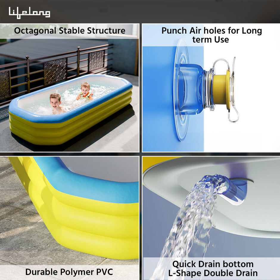 7FT Inflatable & Foldable Swimming Pool for Family â€“ Large Portable Kiddie Pool with Storage Bag & Air Pump â€“ Easy to Carry, Store & Transport â€“ Outdoor Summer Pool for Adults & Kids