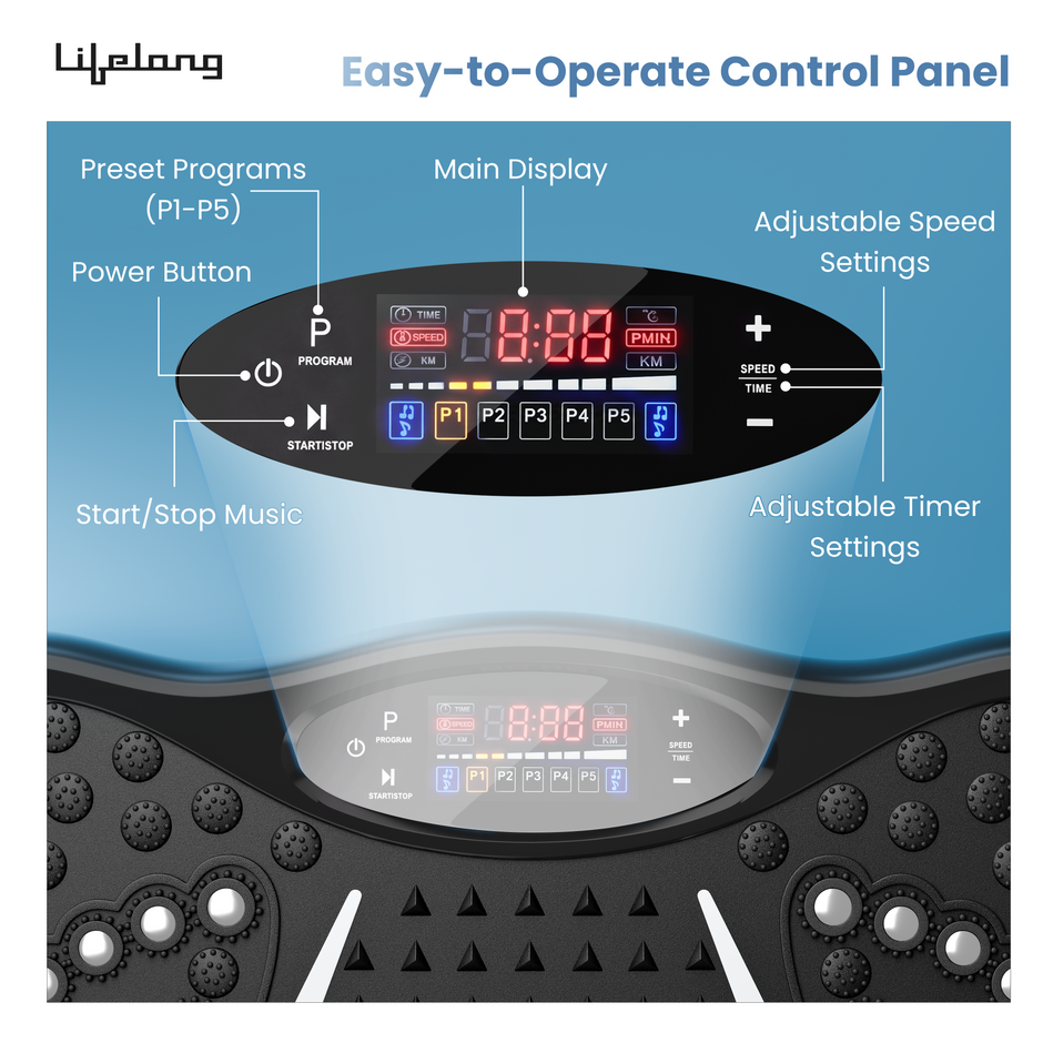 Lifelong Vibration Plate Exercise Machine with Remote & 2Bands| 120kg Load Capacity Home & Gym Full Body Workout Massager for Pain Relief, Weight Loss & Tone Muscles | 5Programs, 120Speeds, Bluetooth