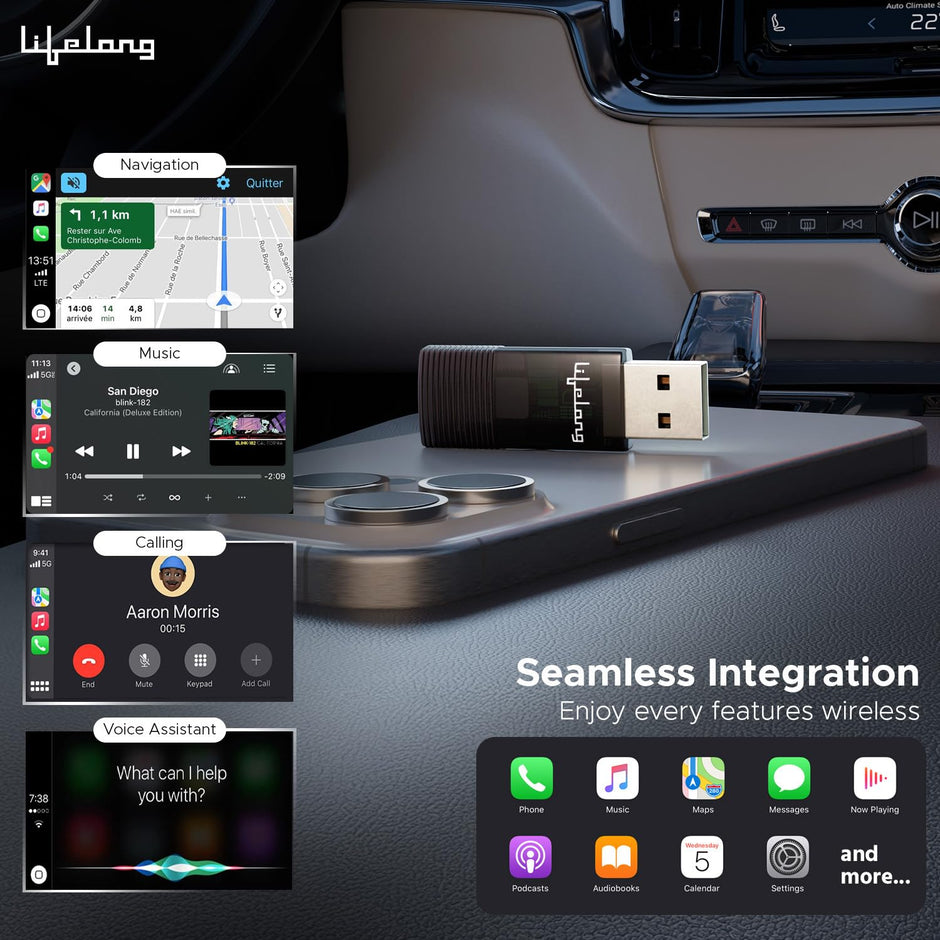 Wireless CarPlay Adapter | Compatible with iPhone/iOS | Stick Cast - Supports Bluetooth & Wi-Fi (LLECA10)