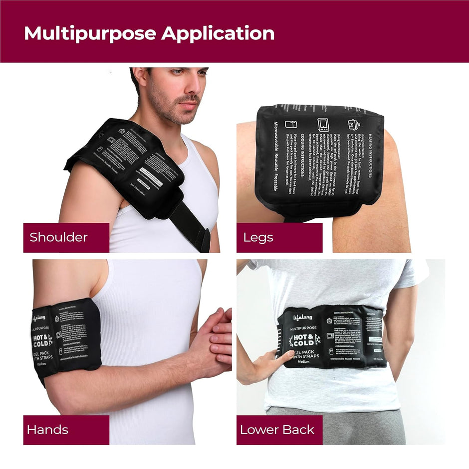 Lifelong Reusable Hot & Cold Pack with Straps | Flexible Gel Ice Pack for Pain Relief, Injuries, Shoulder, Knee, Back, Neck & Ankle |Hot and Cold Therapy Gel Bag for Swelling & Muscle Recovery |Medium