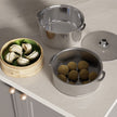 2-Tier Steamer/Momo/Modak Maker | Induction Compitable with Glass Lid & Riveted Handles | 20 cm Stainless Steel Multi-Purpose Cooking Steamer