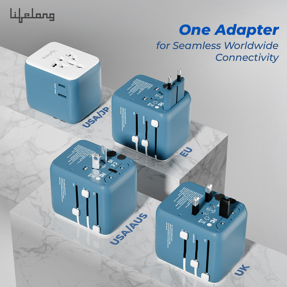 Lifelong Electronics 2500W Universal Travel Adapter All in One | 2 Type-C 25W PD & 1 USB-A 18W QC 3.0 | Dual Fuse Protection | 180+ Countries - Europe/US/Asia etc | International Socket Accessories