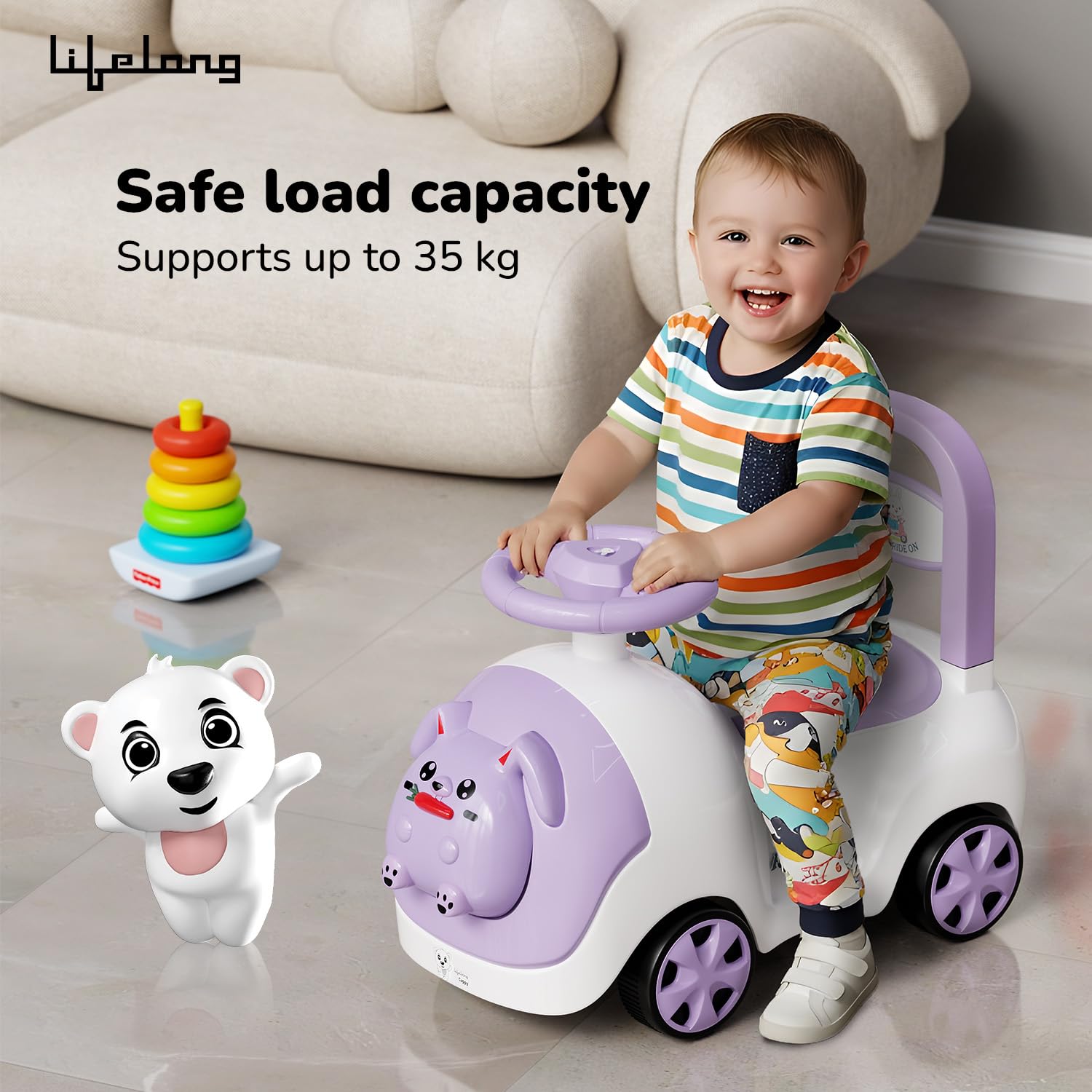 Cuppy Bunny Ride On Toy Car | Non Electric Push Ride for 1-3 Years