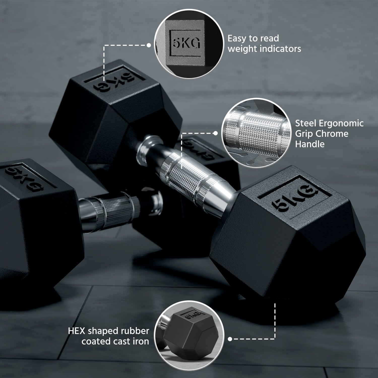Rubber-Coated Dumbbells Set for Home Gym