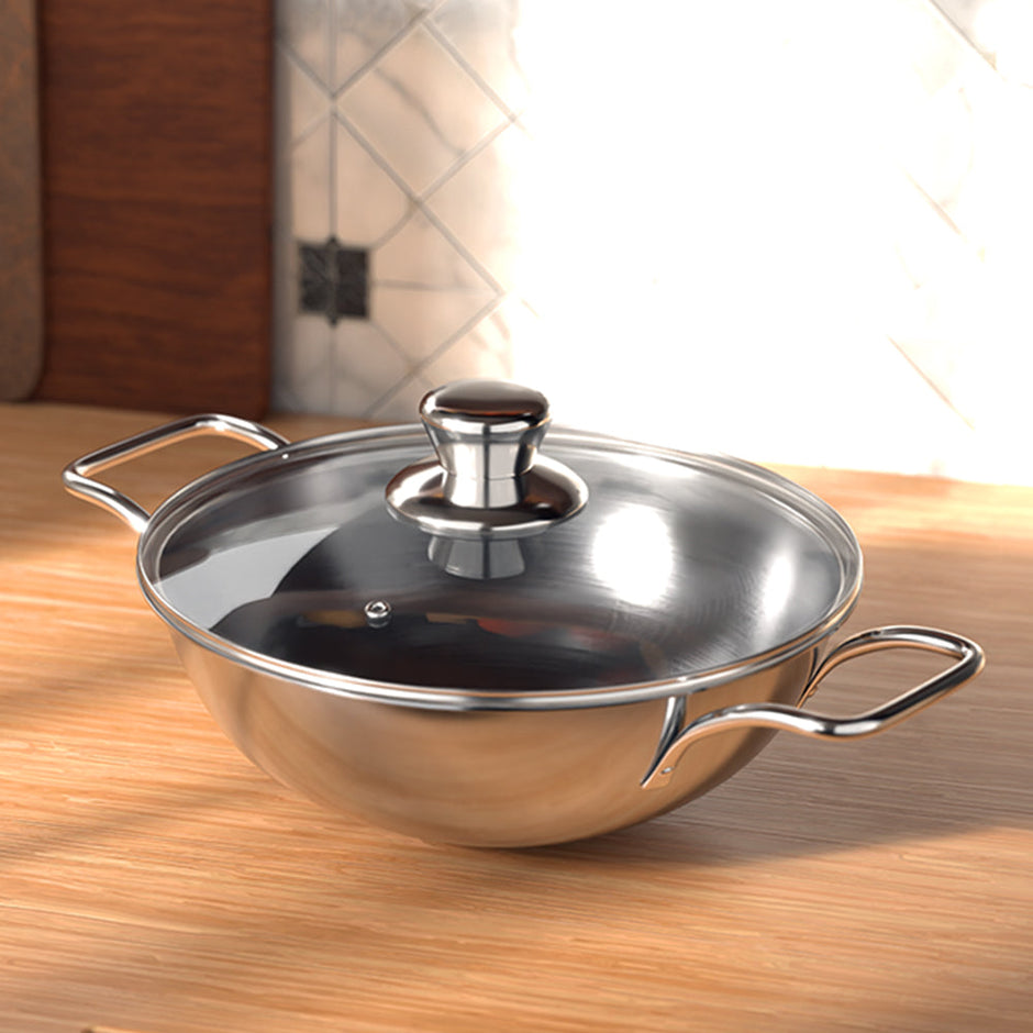 Lifelong Tri PlyA Kadhai with glass lid 24cm LLOTPK24