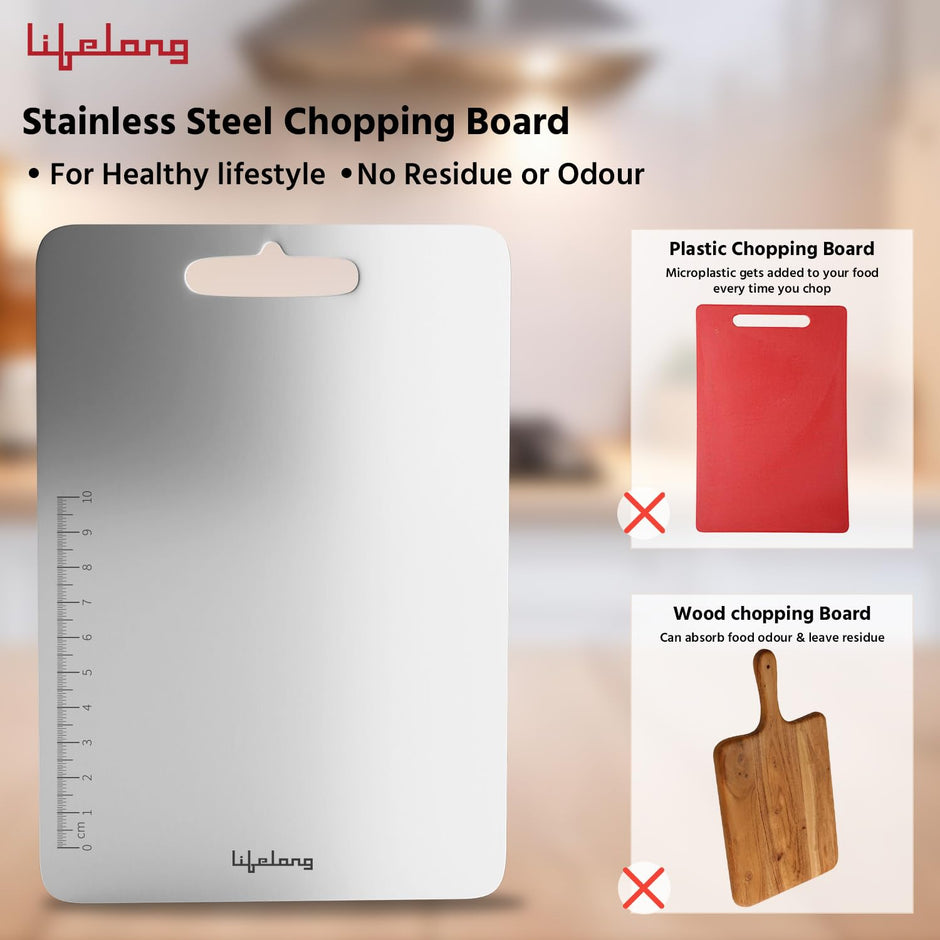 Stainless Steel Chopping Board for Kitchen with Anti-Skid 6 Stickers (35.5 x 24.5 cm)