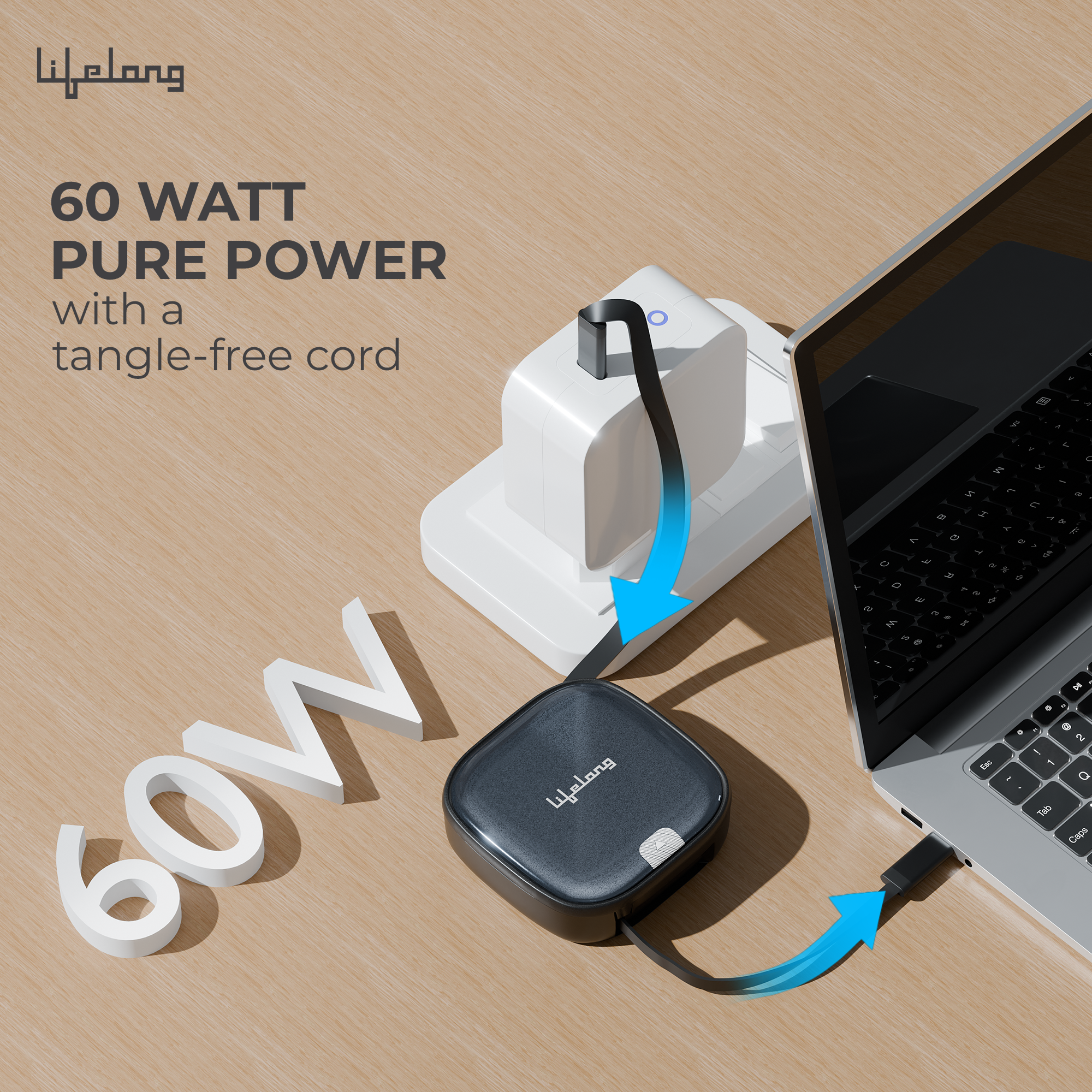 Lifelong Electronics 60W All-in-One Multifunctional Cable Kit | Fast Charging & Data Transfer | Retractable Cable with USB A & C Convertor, Micro/Lightning Connector, Sim Storage & Ejector Accessories