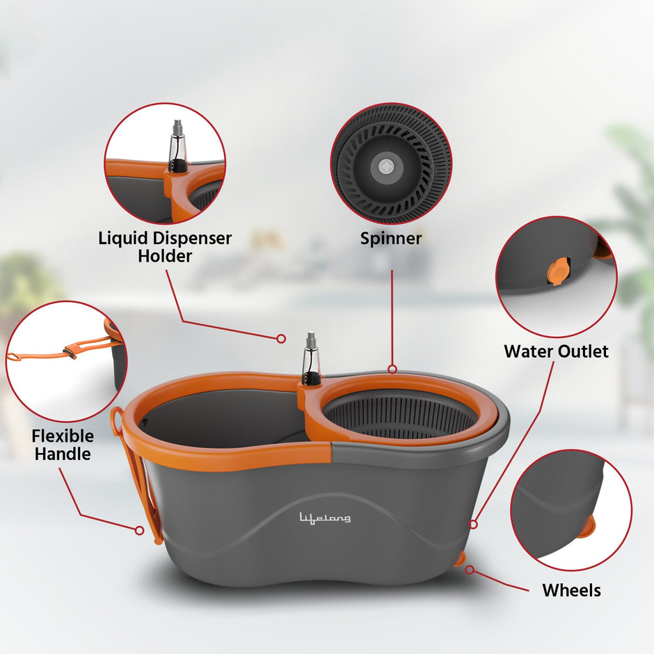 Lifelong Plastic Spin Floor Mop Set With Bucket With 360 Degree Spinner