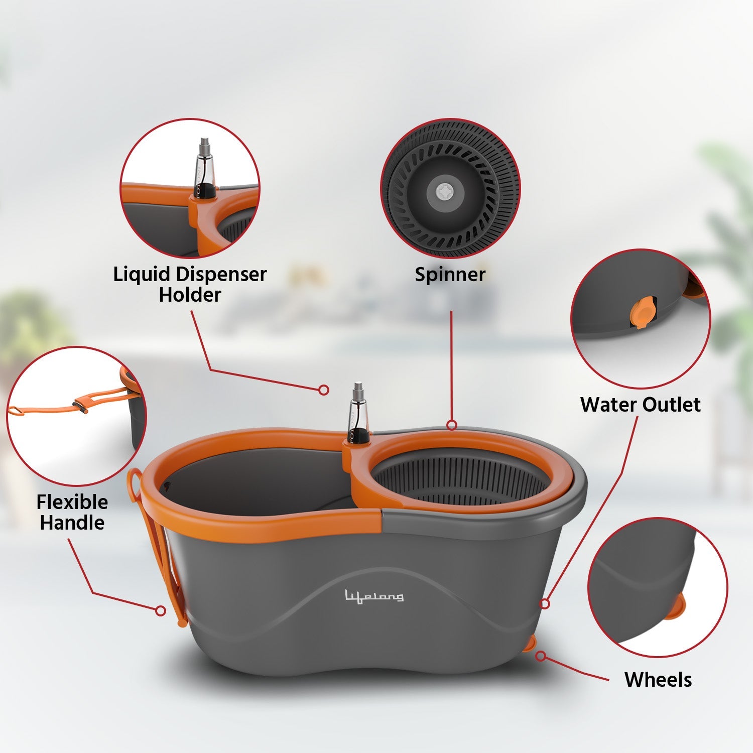 Lifelong Plastic Spin Floor Mop Set With Bucket With 360 Degree Spinner
