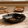 Lifelong 260mm Cast Iron Grill Pan – Pre-Seasoned, Non-Stick, with Wooden Spatula, 2L Capacity