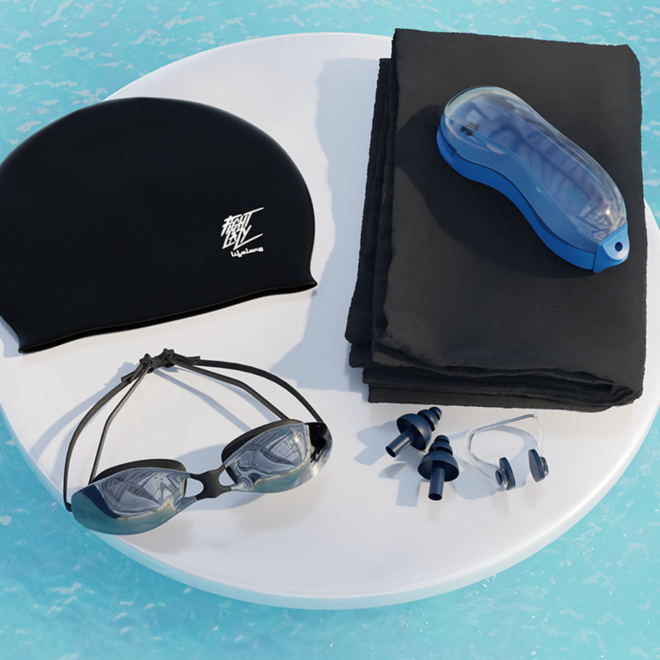 Anti Fog Swimming Goggles,Cap,Earplug Noseplug, Microfibre Set