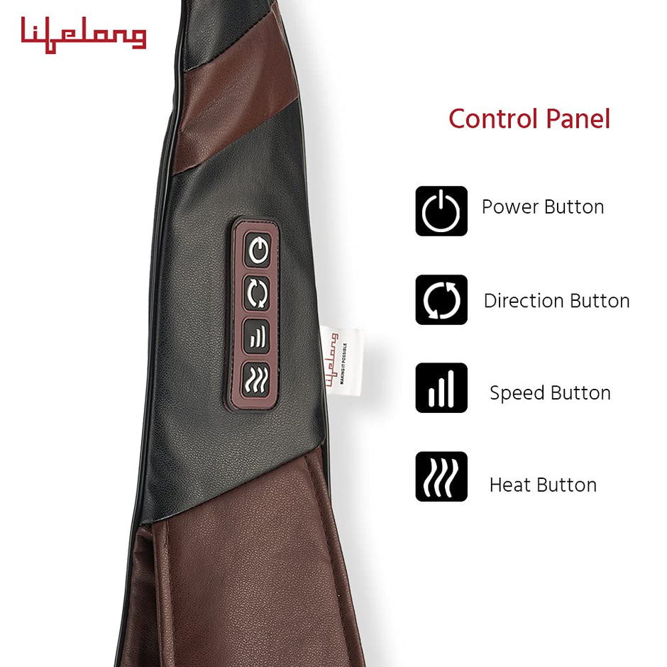 Lifelong Neck Massager with Electric Heat Therapy Neck, Shoulder and Back Massager for pain and stress relief, Brown (LLM297)