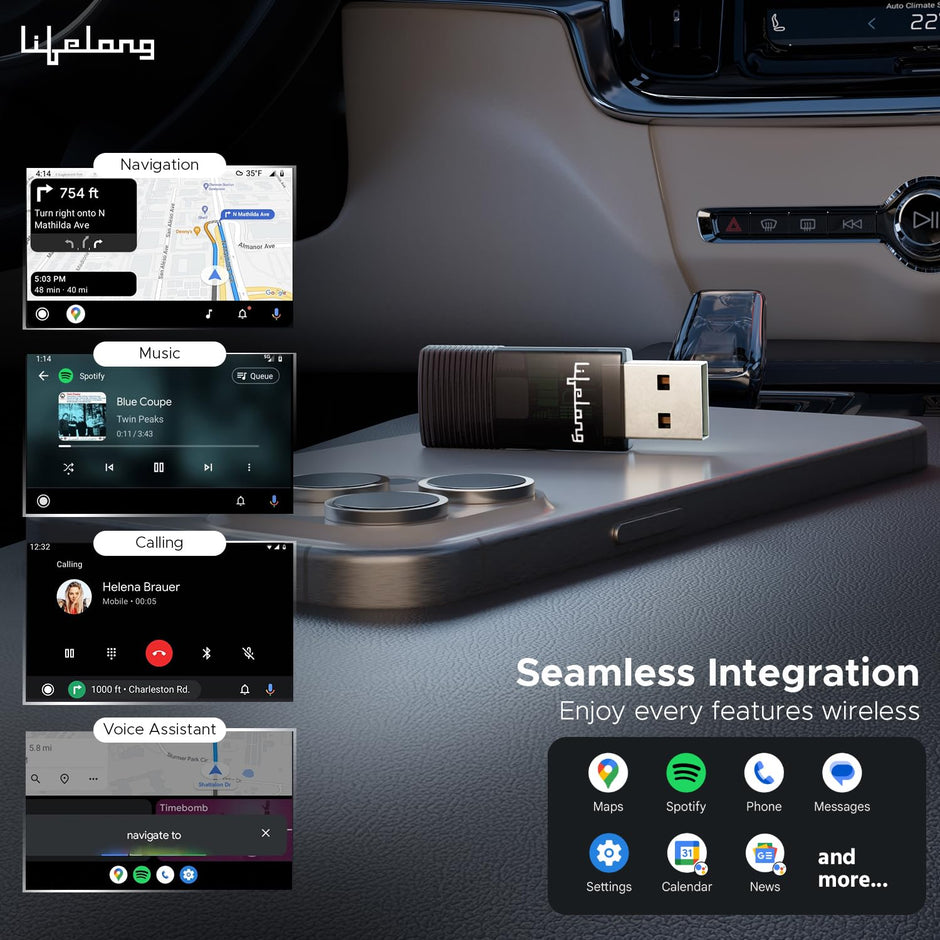 Wireless Android Auto Adapter | Compatible with Android | Stick Cast - Bluetooth & Wi-Fi (LLECA20)