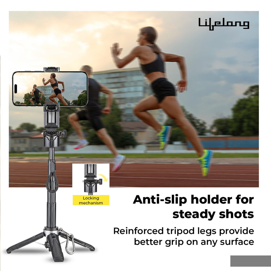 Lifelong Selfie Stick Tripod with Magsafe & Wireless Bluetooth Remote | Lightweight & Portable| Extendable Cell Phone Stand with Phone Clamp & Magnetic Ring | Ideal for iPhone & Android Mobile
