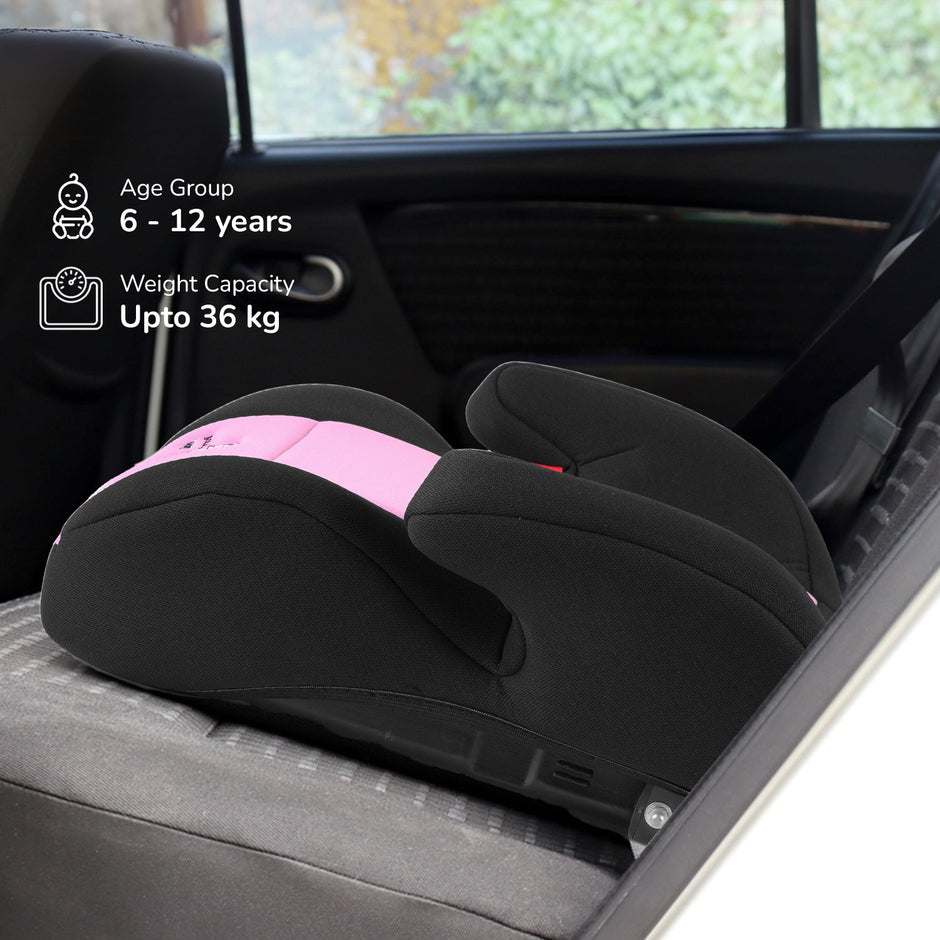 Lifelong Cuppy ISOFIX Booster Car Seat for Kids with Cup Holder - Elevated Seat for Window View |3 to 12 Years - Light Weight, Backless & Washable Fabric -European Safety Standard | Easy Install