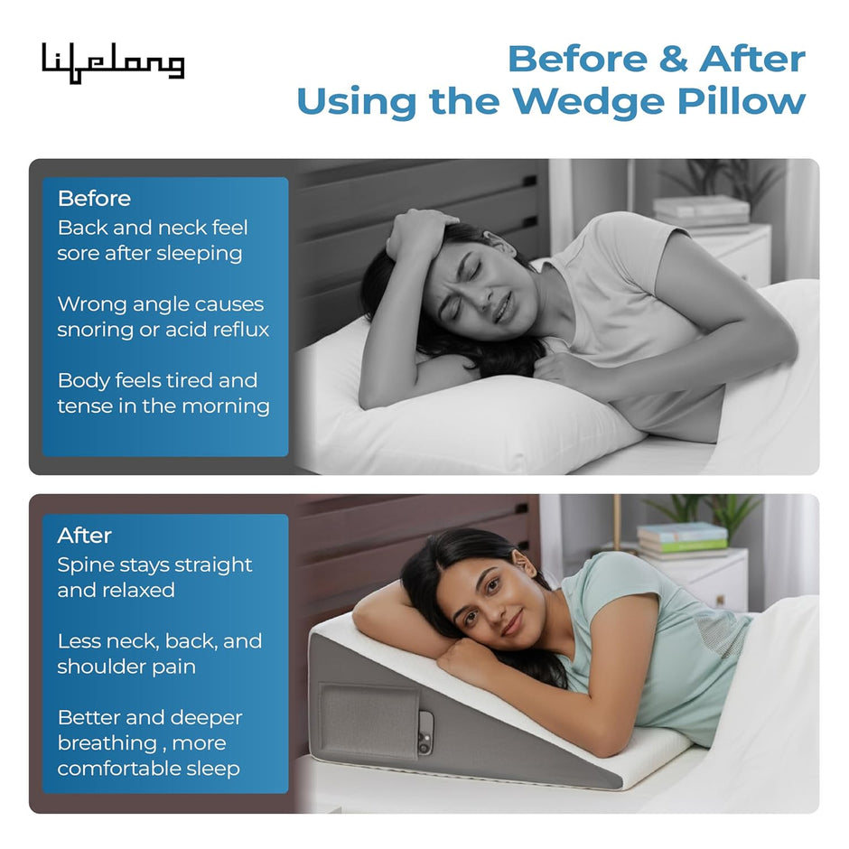 Lifelong Wedge Pro Pillow | Memory Foam for Neck Pain & Shoulder Pain