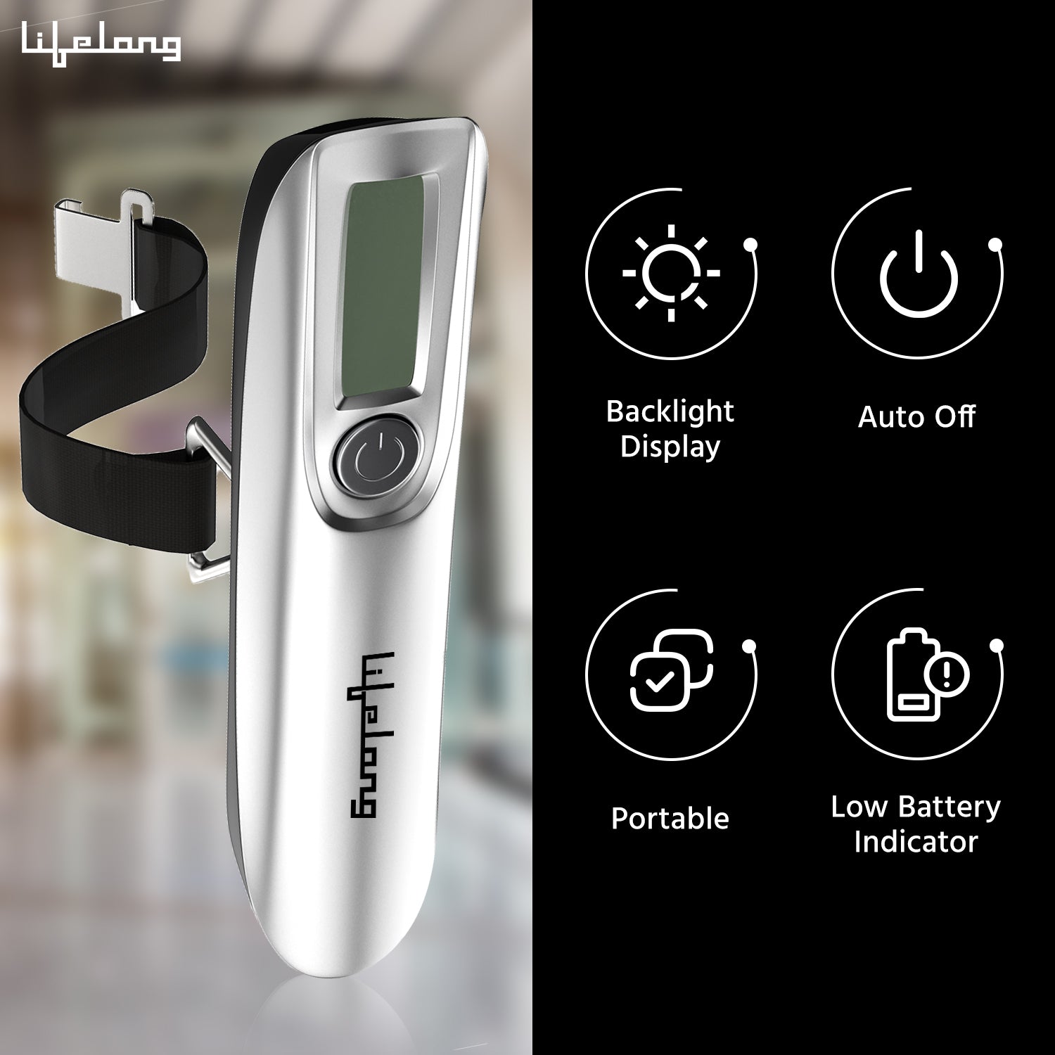 Lifelong Small Weight Machine for Home, Flights, Gas Cylinder, Shop, Travel | Portable Electric Digital Mini Hanging Weighing Scale|Weighing Machine for Luggage 50kg with LCD Display & Measuring Tape