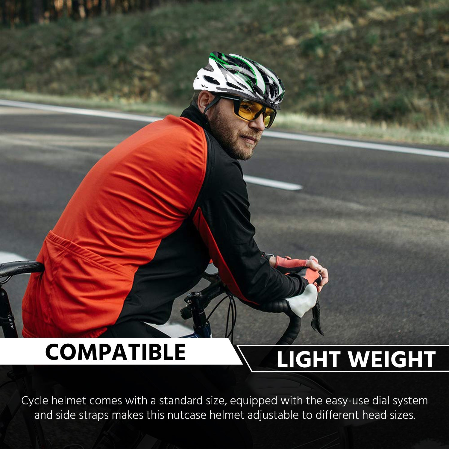 LLFAH08 Adjustable Cycling Helmet with Detachable Visor (Black/ White /Green)