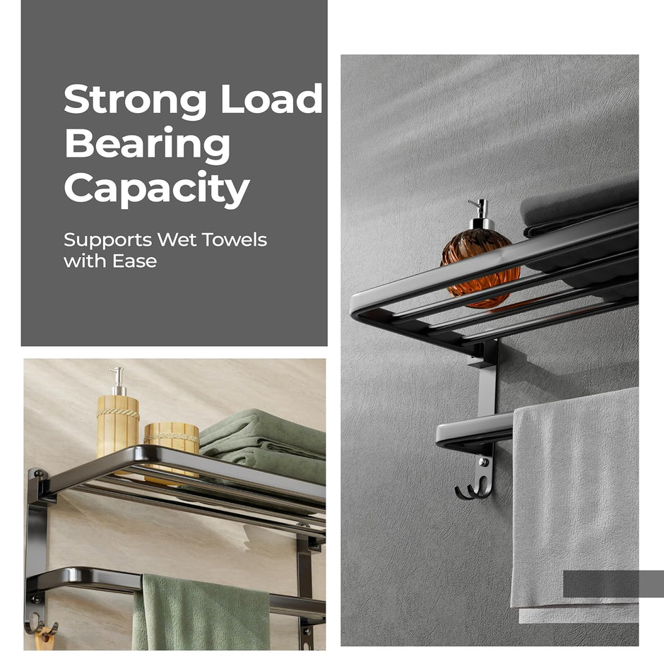 Bathroom Shelf for Storage | Wall Mounted Washroom Rack with Hook | Double Layer Multipurpose | Strong and Durable