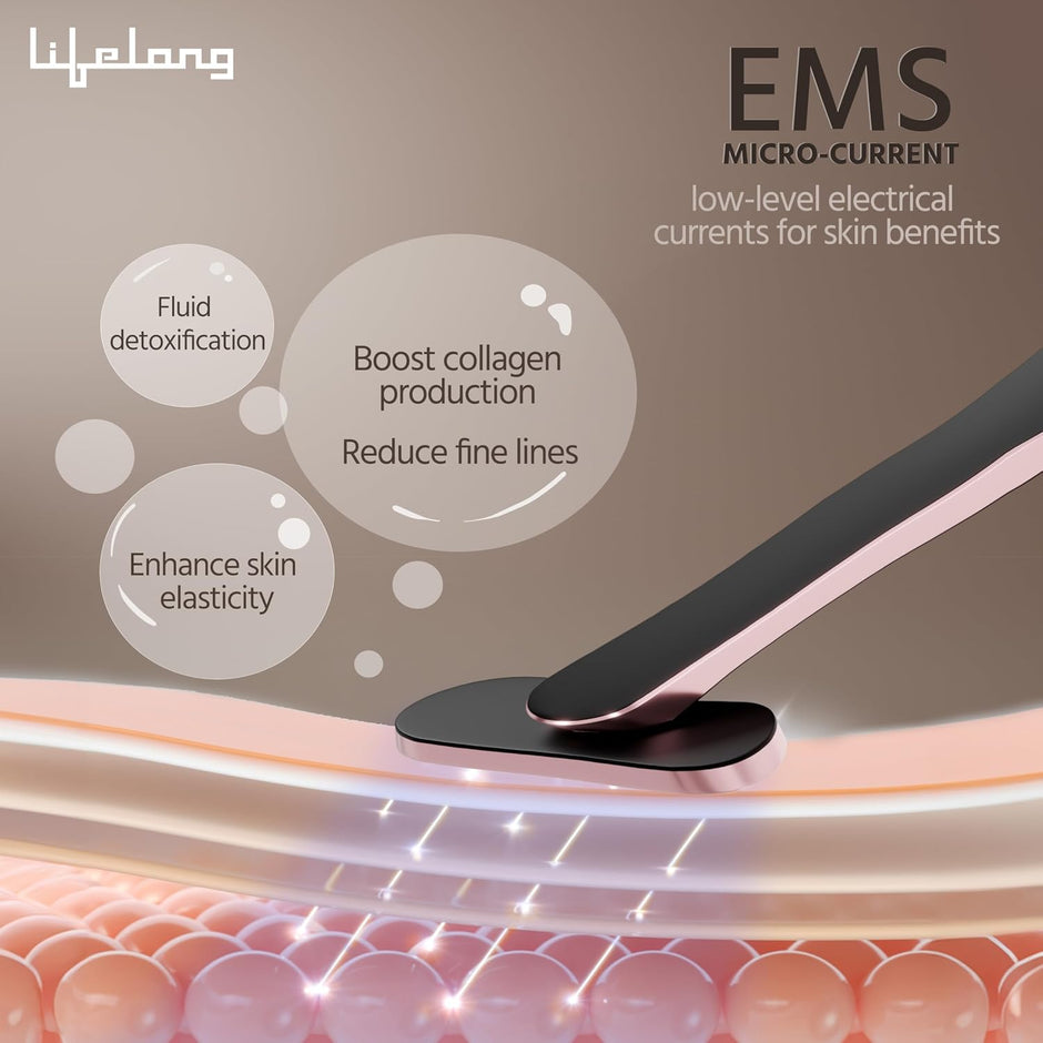 Lifelong Red Light Wrinkle Remover - EMS Microcurrent, LED Rejuvenation Therapy, Temperature Control - Anti-Aging Wrinkle Remover Device for Firm Skin and Enhanced Serum Absorption