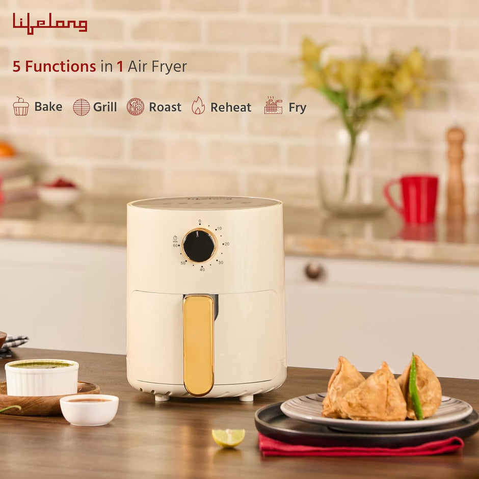 Lifelong Air Fryer | 1 Year Warranty | 800W, 2.5L, Air Fryer for Home, Electric Air-Fryer with 360° Hot Air Circulation Technology & Timer Control, Oil Free Fryer for Bake & Toast