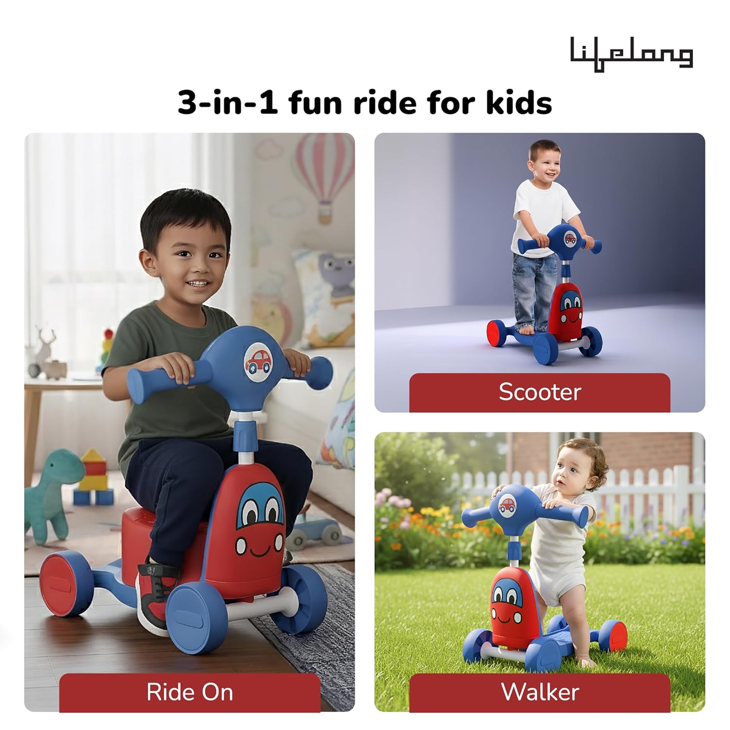 Cuppy Scootzy 3-in-1 Ride On Toy for Kids | Baby Scooter, Walker & Push Ride Car
