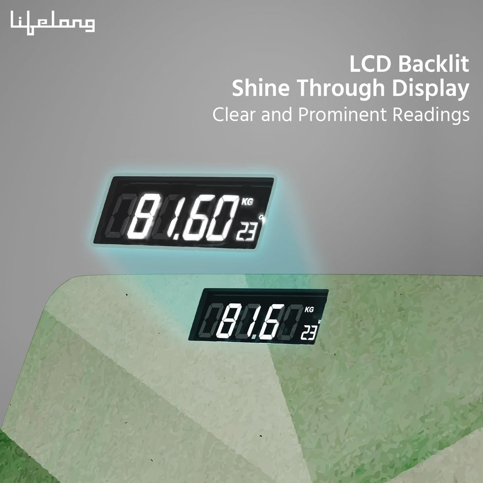 Lifelong Weighing Machine with Backlit LCD Panel |Digital Weight Machine for Body Weight|Thick Tempered Glass with LCD Display|Bathroom Weighing Scale