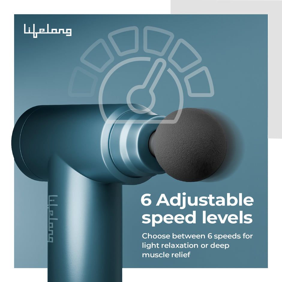 Lifelong Gun Massager for Pain Relief – Rechargeable Deep Tissue Massager with 8 Heads, 6 Speed Modes, Quiet 20W Motor, Lightweight & Portable for Back, Neck & Legs