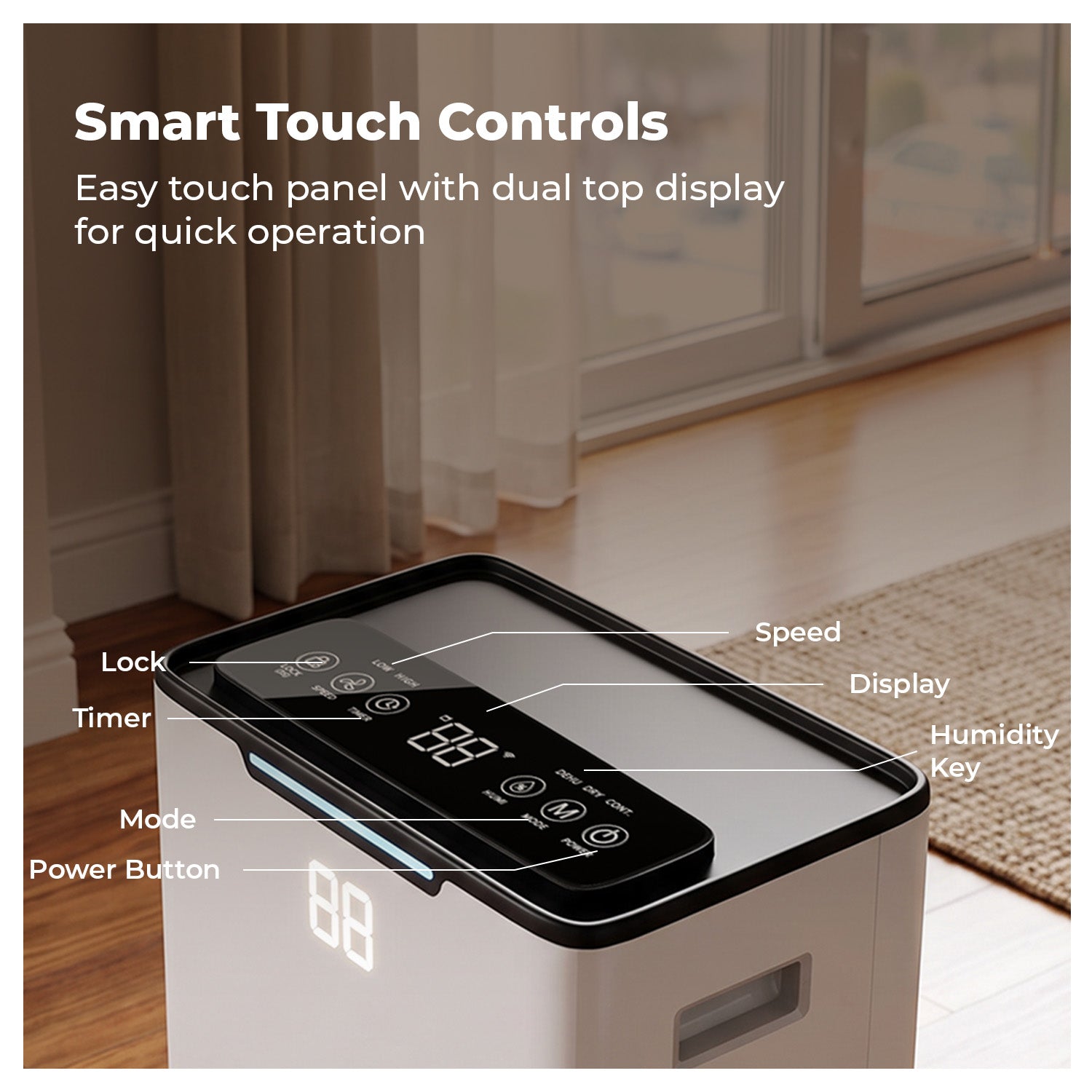 Lifelong Dehumidifier for Bedroom, Home, Wardrobe & Car | Portable Moisture Absorber with Intelligent Touch Control, 24-Hour Timer, 2-Speed Fan, Auto Defrost, Humidity Indicator & 180° Wheels