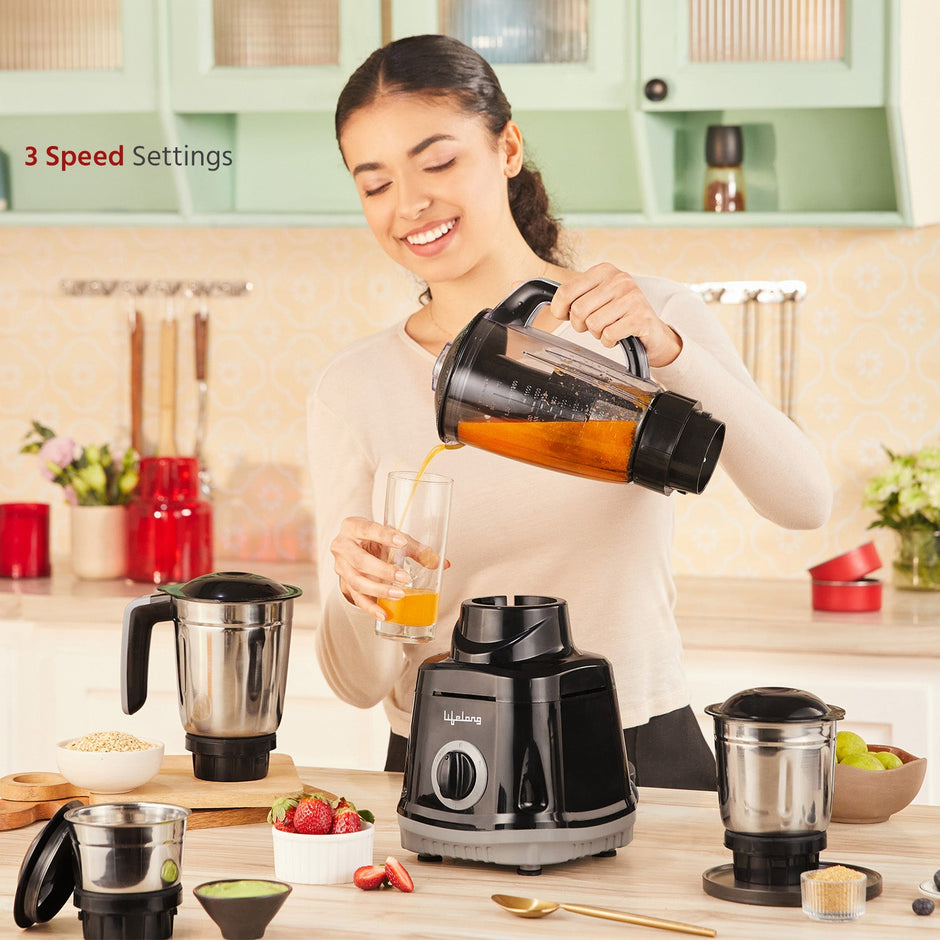 Lifelong Juicer Mixer Grinder for Kitchen - 4 Jars 750 Watt Mixie - Juicer with Fruit Filter, Grinding Jar, Chutney Jar & Liquidizing Jar used as Wet Grinder & Blender - Stainless Steel Blades(LLMG75)